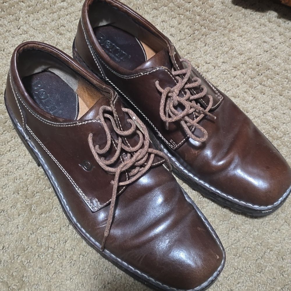 Born Men's 11.5 Casual Oxford Brown Leather Lace Up Round Toe Work M6031 G4